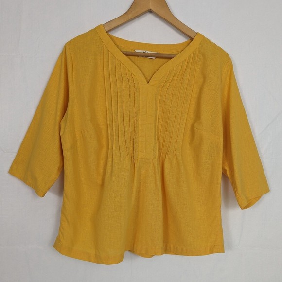 Abito Tops - Abito Collezioni Womens Size US 10 Mexico 34 Yellow 100% Linen 3/4 Sleeve Shirt